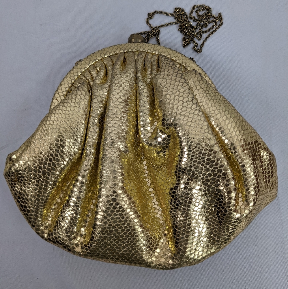 SANTI WOMEN GOLD CLUTCH WITH DUST BAG. - Picture 3 of 12